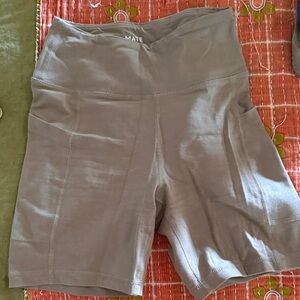 MATE the Label Taupe High-Rise Bike Shorts with Side Pockets